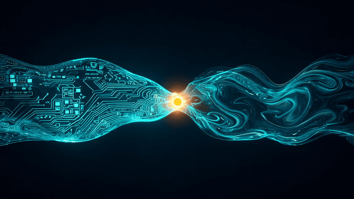 AI chatbots vs human agents — two light streams converging