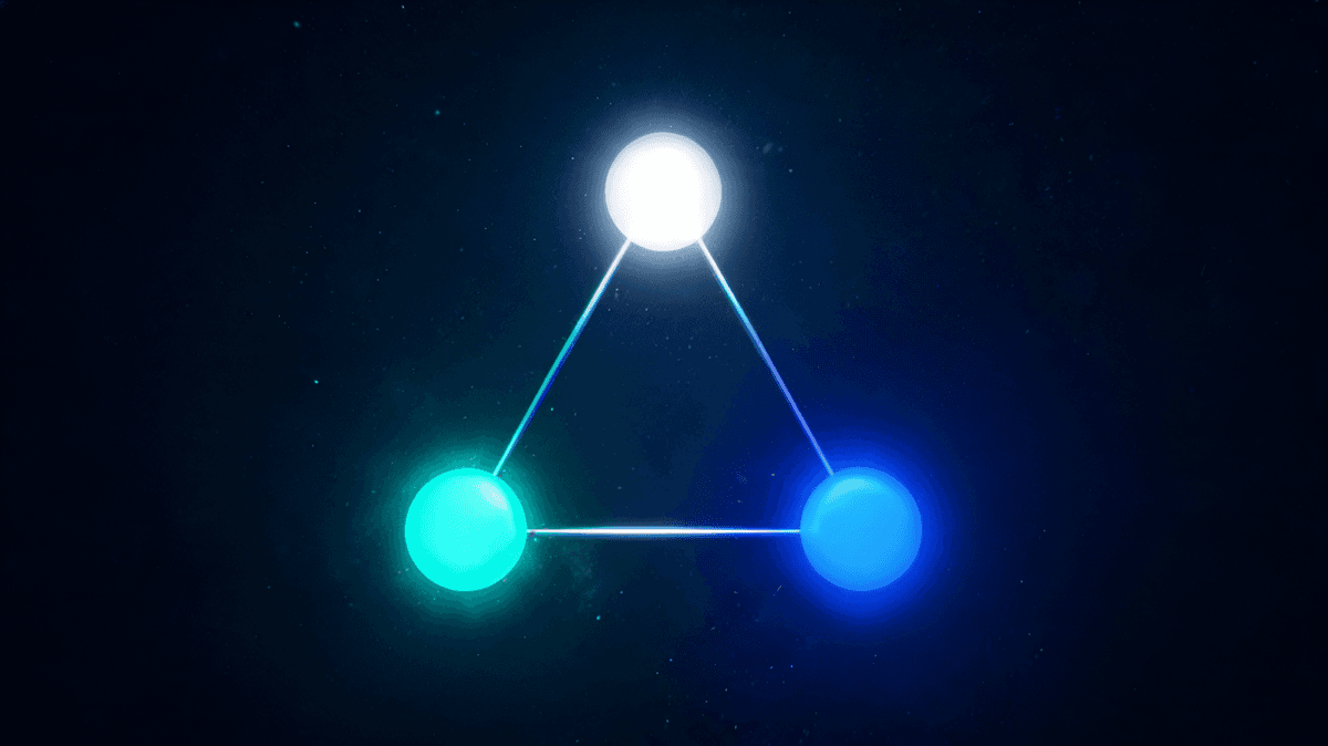 Claude vs ChatGPT vs Gemini — three AI model nodes in triangle formation