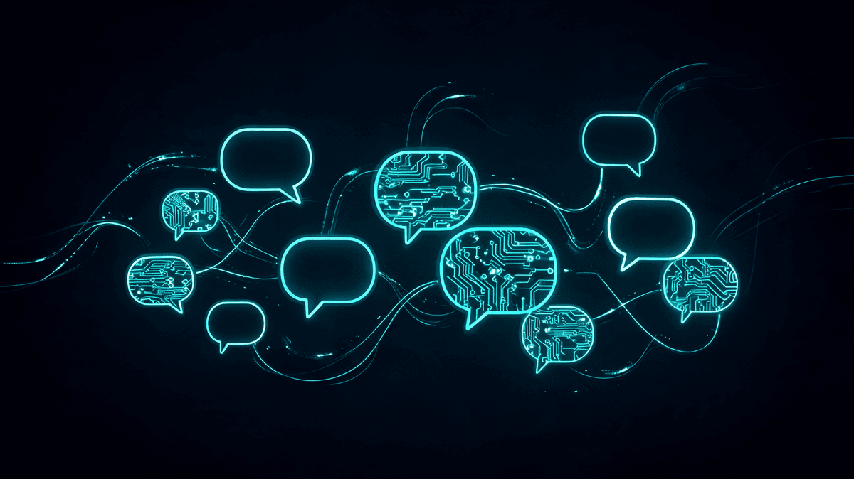WhatsApp AI automation — chat bubble nodes in circuit network
